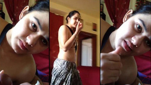 Desi girlfriend gives a sloppy blowjob and swallows cum