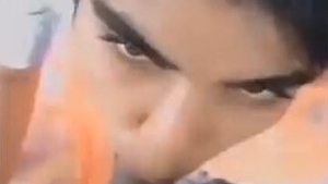 Pleasure a lovely girl outdoors with a sensual suck