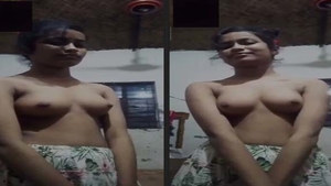 A shy country girl with big breasts makes a video call