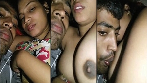 Young and cute girl enjoys breast and nipple play