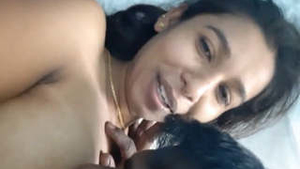 Lover sucks and fucks pretty Indian girl's breasts and pussy