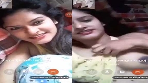Cute girl flaunts her natural boobs in a video call