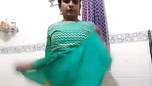 Bhabhi indulges in pleasure with aubergine in restroom