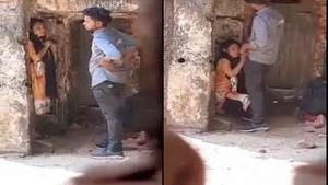 Desi's lover gives blowjobs and gets fucked standing up at the door