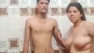 Young bride and groom share passionate shower encounter