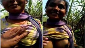 Desi Indian girl enjoys outdoor boob touching session