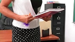 Busty brunette teacher Lezley Zen fuck in classroom