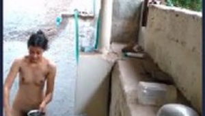 Hidden camera captures a cute Desi teen girl taking a bath
