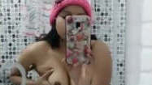 Indian girlfriends with large breasts revealed in reflection