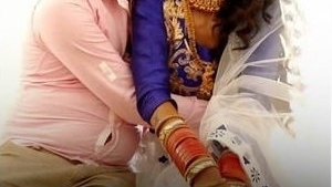 A slender blonde wife unwraps a surprise gift from her spouse and another man