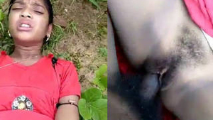 Indian girl in red traditional dress has outdoor sex with her partner