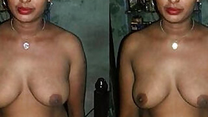 Obedient Desi wife with naked XXX boobs stays in front of her lover