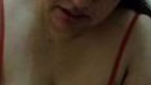 Punjabi BBW big boobs aunty in red nighty give blowjob