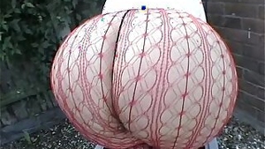 Big ass UK pawg Milf in fishnet pantyhose thong