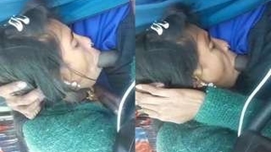 Desi wife receives oral pleasure in a car