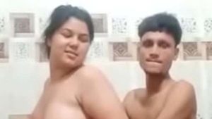 Horny couple gets frisky in bathroom - video