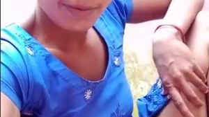 Indian auntie in a blue suit flaunts her natural vagina