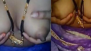 Indian chick with XXX tits and prepares BF for sex by stroking dick
